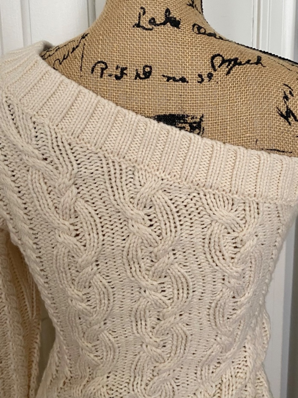 Off-the-Shoulder Neckline Cream-colored Cable Knit Sweater Dress. Small. Tags. - Picture 8 of 13